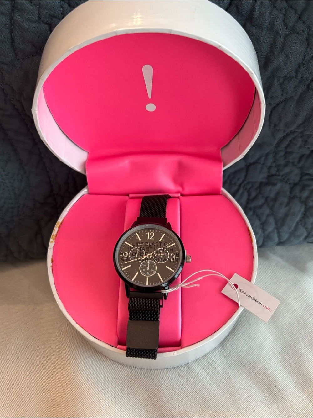 Isaac Mizrahi Live Black Mesh Strap Watch NWT Gift Box